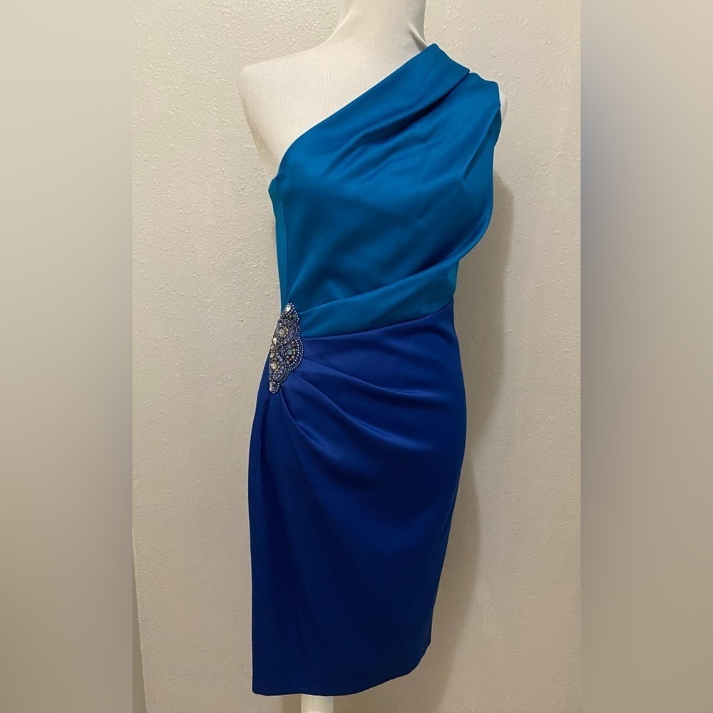 Jessica Howard Embellished Satin One Shoulder Dress